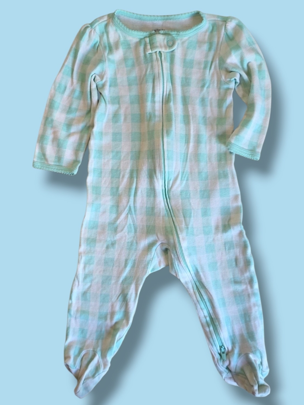Carter's Mint and White Plaid Footed One-Piece